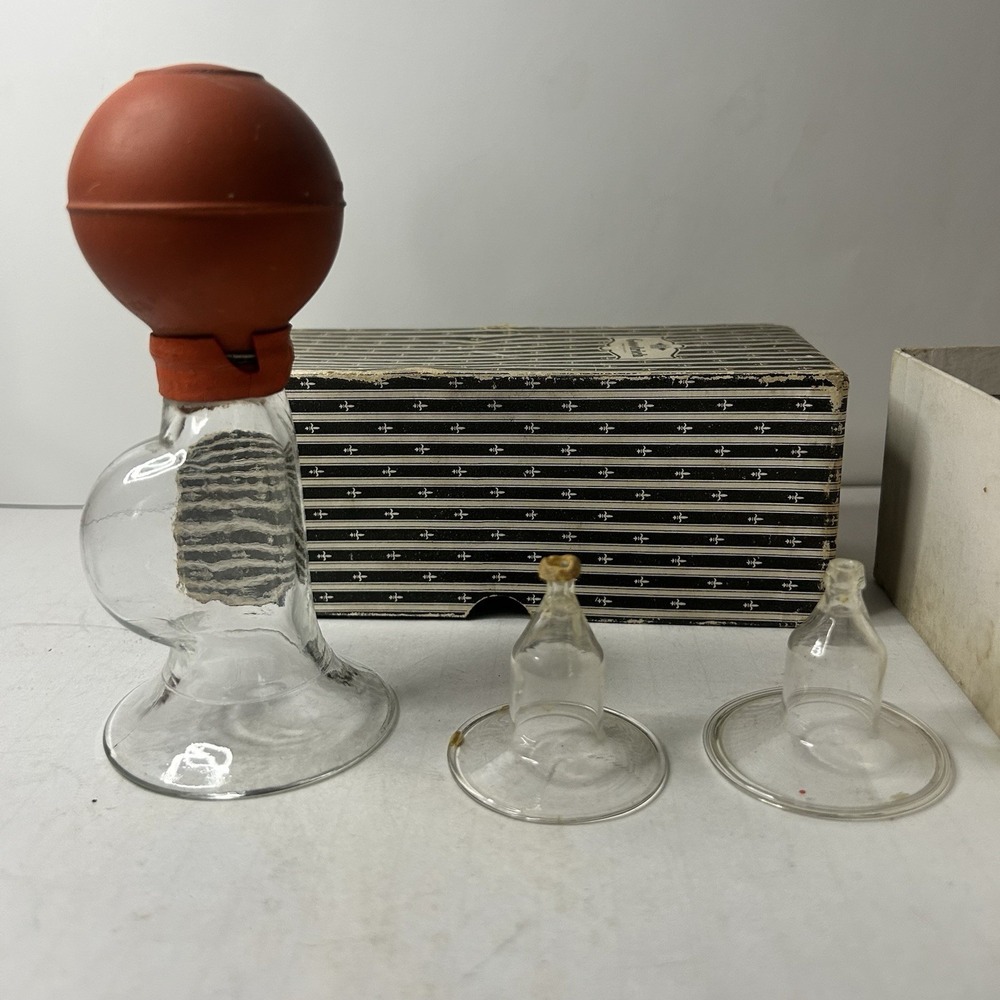 Vintage B.F. Goodrich Glass Breast Pump And Two Shields In Original Box